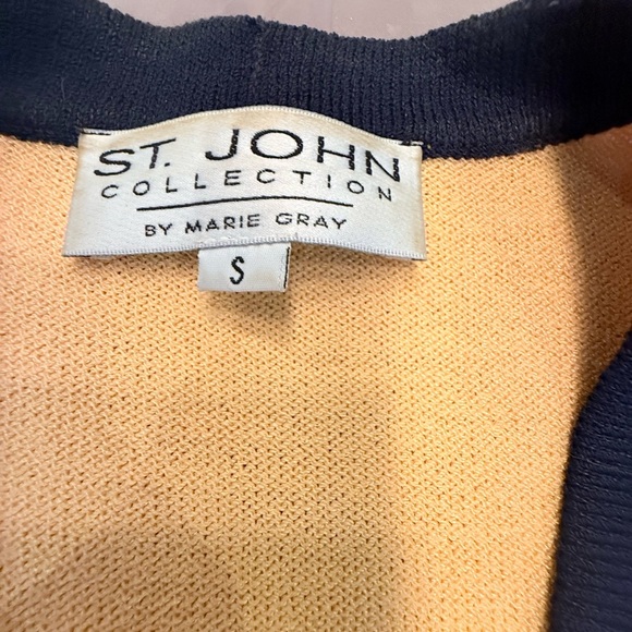 St John Vintage Yellow/Navy Nautical V-neck Cardigan Sweater Size Small MSRP$695 - Picture 4 of 10